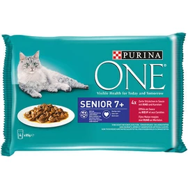 PURINA ONE Senior 7+ Mini Filé (marha,sárgarépa) - nedves eledel idős macskák részére (4x85g)