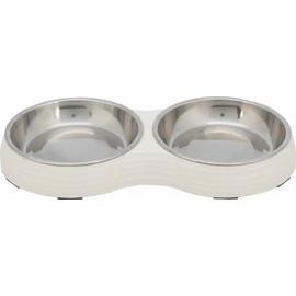 Trixie Bowl Set Stainless Steel - Melamin/rozsdamentes tál (fehér) kutyák és macskák részére (2x0,2l /Ø13cm)