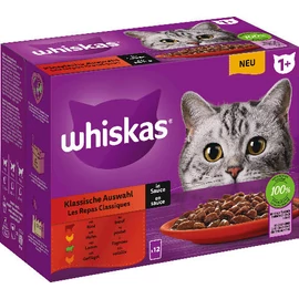 Whiskas Classic Meals - Nedves eledel (marha,csirke,bárány, baromfi szószban) macskák részére (12x85g)