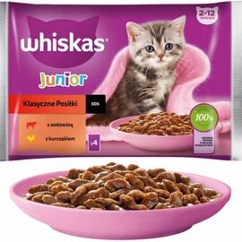 Whiskas Junior Classic Meals - Nedves eledel (marha,csirke-, szószban) kölyökmacskák részére (4x85g)