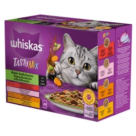 Whiskas TastyMix - Nedves eledel (marha,baromfi,zöldség,lazac,sárgarépa szószban) macskák részére (12x85g)