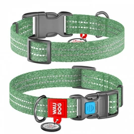 WAUDOG nyakörv, QR kódos, műanyag gyorscsattal,újrahasznosított pamutból ( 25mm, 35-58cm) zöld