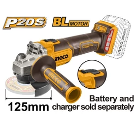 INGCO 125mm 20V akkus sarokcsiszoló 125 mm szénkefe nélküli motor, csak készülék