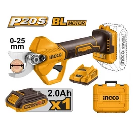 INGCO 25mm 20V akkus metszőolló szett kofferben szénkefe nélküli 1x2.0Ah akku + töltő