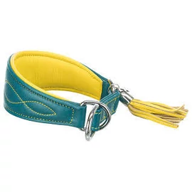Trixie Active Comfort - bőr nyakörv (benzizöld/sárga) agarak részére (S-M) 33-42cm/60mm
