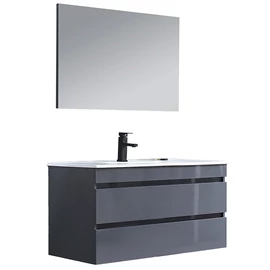 Cube Fürdőszobabútor 100 cm kerámia mosdóval 2 fiókos tükörrel 60x100 cm antracit szürke