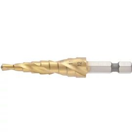 MTX 4-12mm HEX lépcsősfúró csavart horony, 2 éllel hatszög befogással TIN