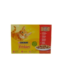 Friskies nedves macskaeledel szószban - csirkével, marhával, báránnyal, kacsával 12 x 85 g