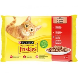 Friskies nedves macskaeledel szószban - csirkével, marhával, báránnyal, kacsával 4 x 85 g