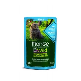Monge BWild Grain Free Adult nedves macskaeledel - szardella zöldségekkel 85 g