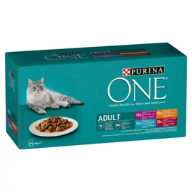 Purina ONE Adult nedves macskaeledel csirkével, marhával, báránnyal, tengeri hallal 40 x 85 g