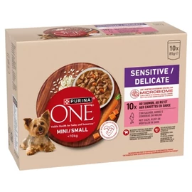 Purina ONE MINI Sensitive/Delicate nedves kutyaeledel lazaccal 10 x 85 g