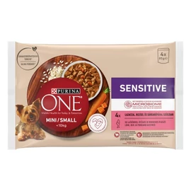 Purina ONE MINI Sensitive/Delicate nedves kutyaeledel lazaccal 4 x 85 g