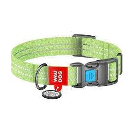WAUDOG Re-cotton, Reflective Dog collar (XL) - nyakörv, újrahasznosított pamutból (QR kódos, fényvisszaverő csíkkal, világoszöld) kutyák részére (37-58cm/25mm)