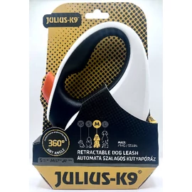 JK9 Retractable Dog Leash -  automata szalagos póráz (fekete-fehér-narancs) kutyák részére (M) 5 méter