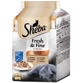 Sheba Adult Alutasakos - nedves eledel (szárnyas-lazac)  - szószban (6x50g)