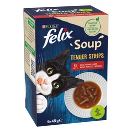 FELIX Soup Tender strips - nedves eledel (marha,csirke,bárány szószban) macskák részére (6x48g)