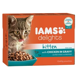 Iams Cat Delights Kitten&Junior csirke falatkák ízletes szószban, multipack 12x85g