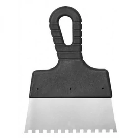 SIBRTEH 150mm 4x4mm fogazott spatulya rozsdamentes, műanyag nyéllel