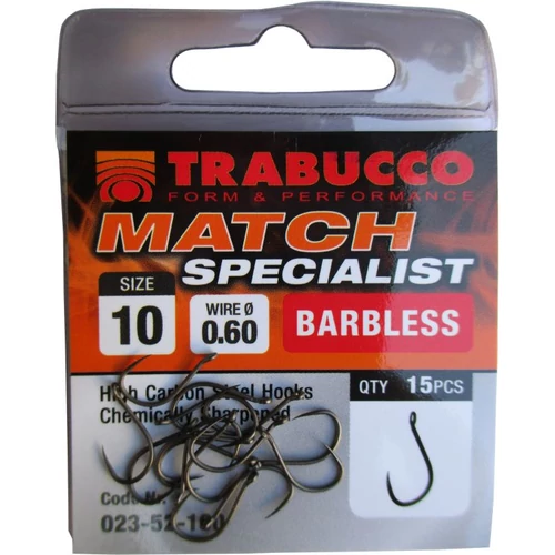 Trabucco Match Specialist szakáll nélküli horog 14, 15 db/csg