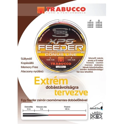 Trabucco S-Force Feeder Plus Conus 200 m 0,35-0,22 mm elvékonyodó távdobó zsinór