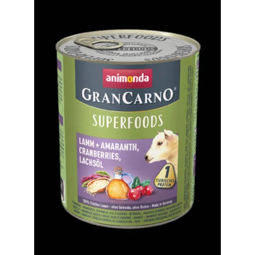 Animonda GranCarno Adult (superfood) konzerv - Felnőtt kutyák részére, bárány,  amaránt, áfonya, lazacolaj (800g)