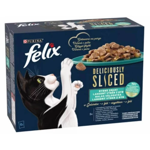 Felix DELICIOUSLY SLICED - Nedves eledel (lazac,tonhal,tőkehal,lepényhal) macskák részére (12x80g)