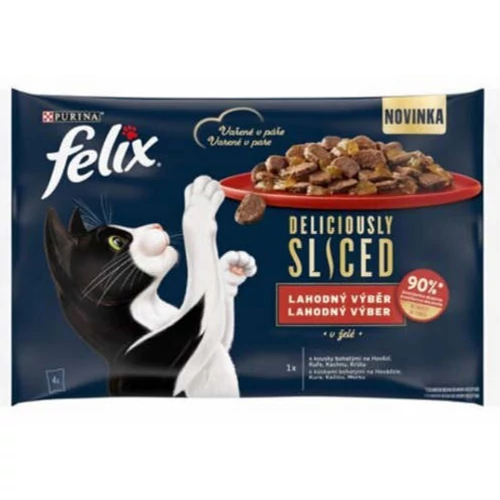 Felix DELICIOUSLY SLICED - Nedves eledel (marha,csirke,kacsa,pulyka) macskák részére (4x80g)