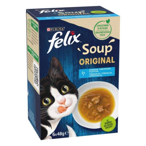 Felix Soup Originl - kiegészítő eleség (tőkehal,lepényhal,tonhal) macskák részére (6x48g)