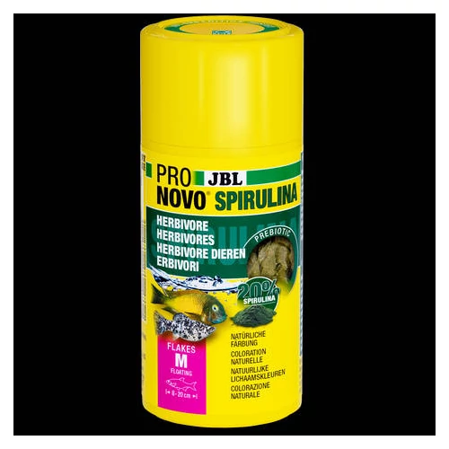 JBL ProNovo Spirulina Flakes "M" - Spirulina táppehely M-es méretben minden 8-20 cm-es akváriumi halhoz (100ml/16g)