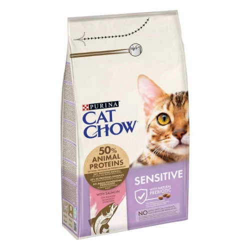 Purina Cat Chow Adult Sensitive - Szárazeledel (lazac) felnőtt macskák részére (15kg)