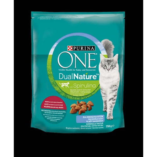 Purina ONE Dual Nature Adult - (Marha, spirulina) száraztáp felnőtt macskák részére (750g)