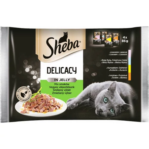 Sheba Delicacy in Jelly - alutasakos (lazac,csirke,pulyka, fehér hal) nedves eledel macskák részére (4x85g)