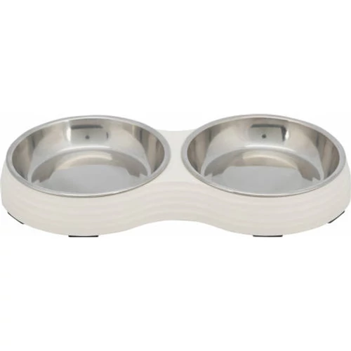 Trixie Bowl Set Stainless Steel - Melamin/rozsdamentes tál (fehér) kutyák és macskák részére (2x0,2l /Ø13cm)