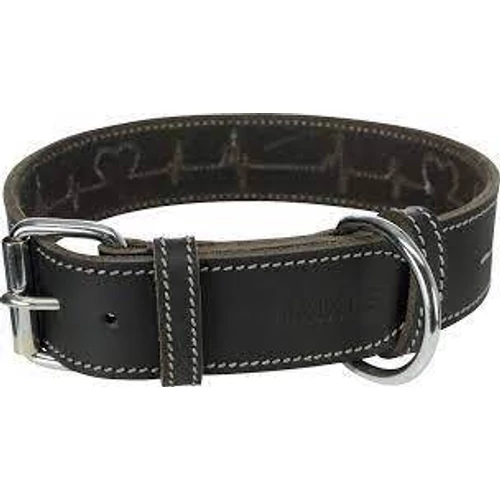 Trixie Greased Leather Collar - bőr nyakörv (fekete,szívritmus mintával) kutyák részére (M) 38-47cm/40mm