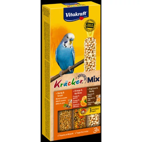 Vitakraft Kracker Tripla Rúd (méz,narancs,popcorn) – kiegészítő eleség Hullámos papagáj részére (90g)