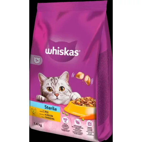 Whiskas Adult Sterile Chicken +1 - Szárazeledel (csirkehússal) felnőtt macskák részére (1,4kg)