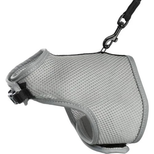 Trixie Soft Harness with Lead - hám és póráz szett (szürke,fekete) macskák részére ( 24–42 cm, 1.20m)