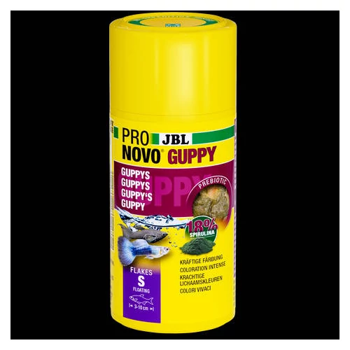 JBL ProNovo Guppy Flakes "S" - pehelytáp (S-es méret) 3-10cm-es guppyknak és akváriumi halak részére (20g/100ml)