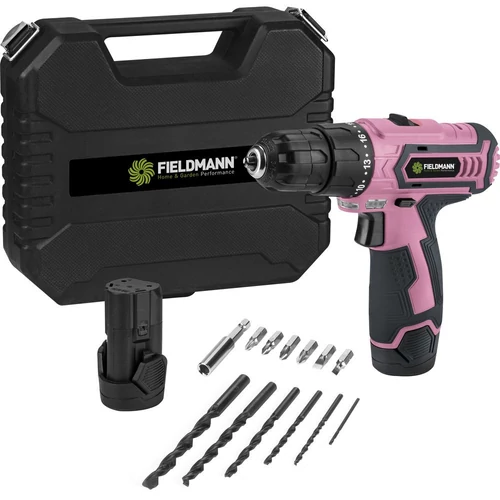 Fieldmann 12V 2akku rózsaszín fúró-csavarozó szett kofferben FDV 10253-A
