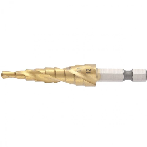 MTX 4-12mm HEX lépcsősfúró csavart horony, 2 éllel hatszög befogással TIN