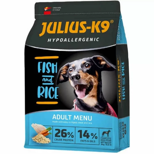 JULIUS K-9 12kg Adult Hypoallergenic (hal,rizs) száraztáp - Ételallergiás felnőtt kutyák részére - NYÁRI ÁRZUHANÁS
