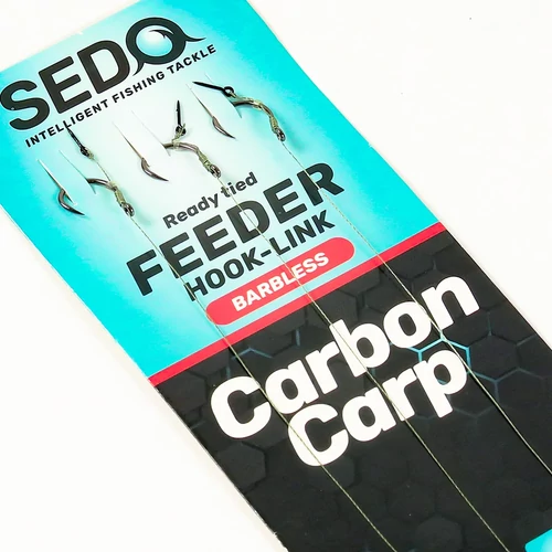 SEDO Carbon Carp Feeder Barbless-  előkötött Szakáll nélküli Feeder előke - 4-es 0.18mm fonott damil – 15mm tüske
