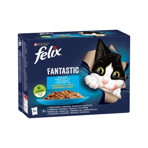 Felix Fantastic Halas Válogatás tonhallal, lazaccal, tőkehallal, lepényhallal 12 x 85 g
