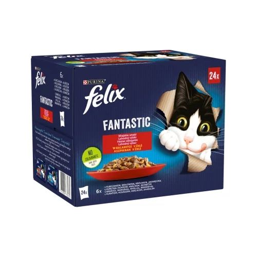 Felix Fantastic Házias Válogatás csirkével, marhával, nyúllal, báránnyal 24 x 85 g