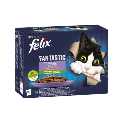 Felix Fantastic Vegyes Válogatás marhával, csirkével, lazaccal, pisztránggal és zöldségekkel 12 x 85 g
