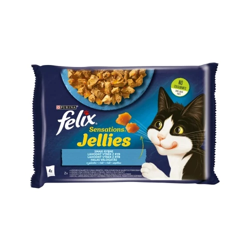 Felix Sensations Jellies Halas Válogatás lazaccal, fekete tőkehallal 4 x 85 g