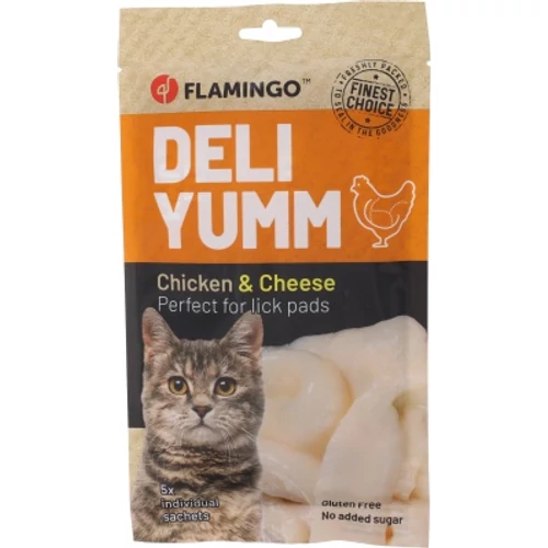 Flamingo Deli Yumm Snack - csirkés-sajtos püré macskáknak 5 x 14 g