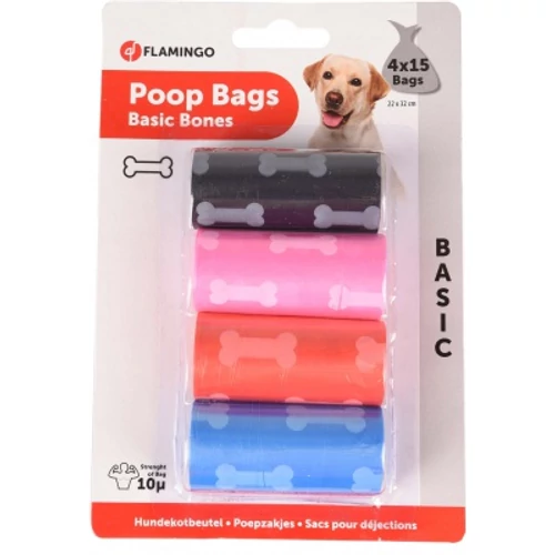 Flamingo kutyagumigyűjtő zacskó - csont mintával 4 x 15 db