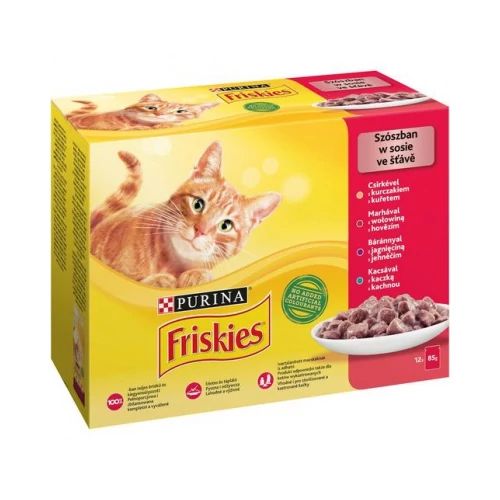 Friskies nedves macskaeledel szószban - csirkével, marhával, báránnyal, kacsával 10 x 85 g